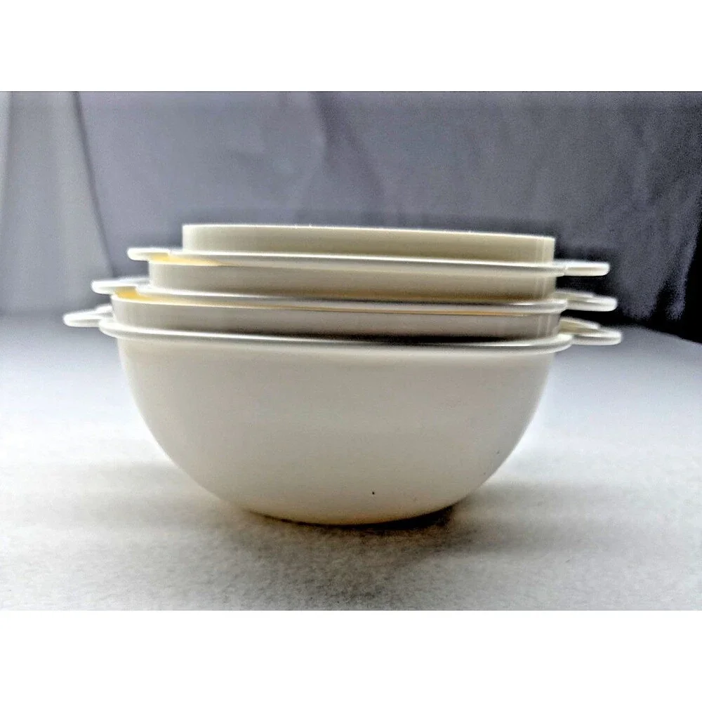 Tupperware Servalier 2510 2511 2512 White Nesting Bowls Set 3 Butterfly Handle